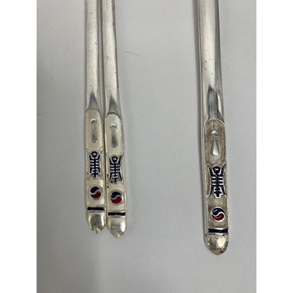 Korean Flatwear Spoon Chopsticks Silver Plate Vintage 14 pieces Utensils 6874 - Picture 4 of 10